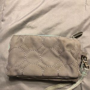 Gray trimmed in aqua wristlet wallet